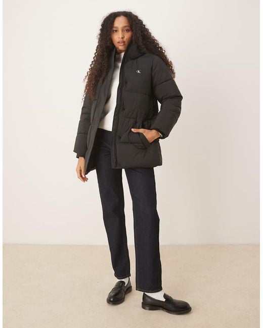 Calvin Klein Black Belted Mid Length Puffer Jacket