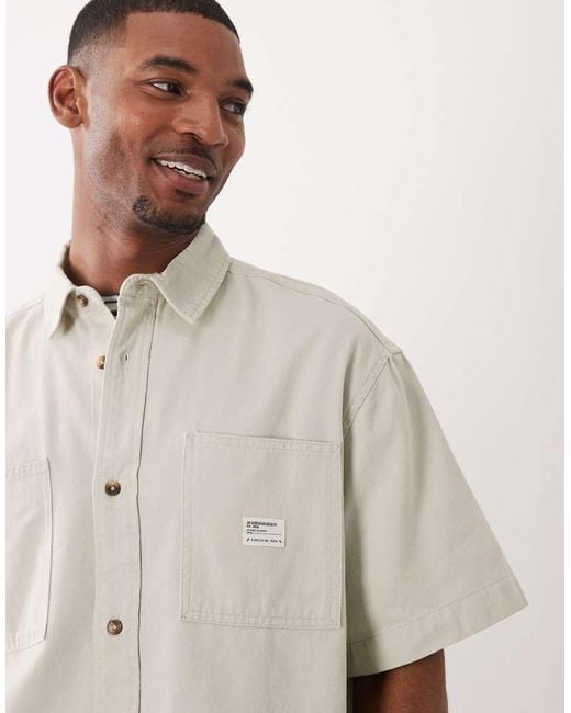 ASOS Natural Oversized Shirt With Workwear Badge for men
