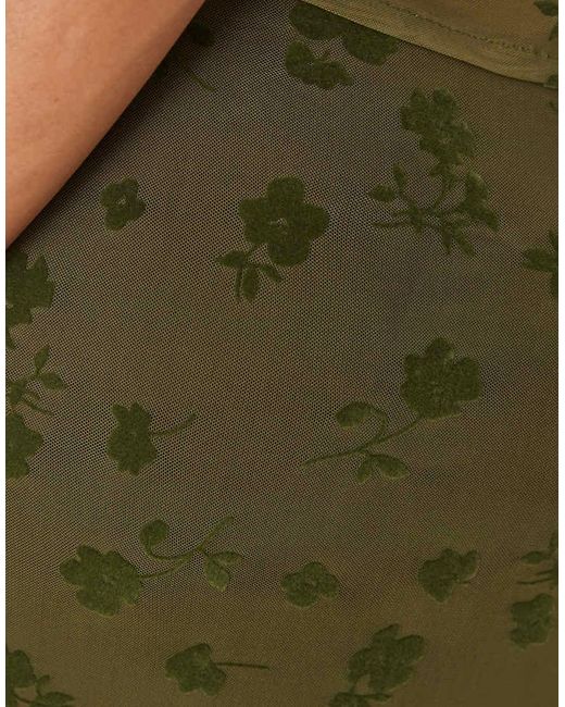 Falda Larga Verde Con Patrón Floral Flocado De Tejido Transparente De (Parte De Un Conjunto) ASOS de color Natural