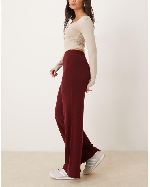 Mango Red Knitted Wide Leg Trousers