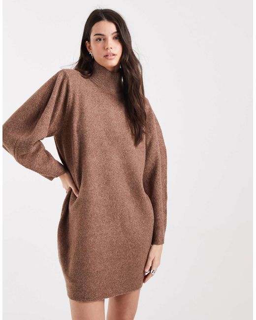 ASOS Brown Shoulder Pad Extreme Sleeve Mini Dress