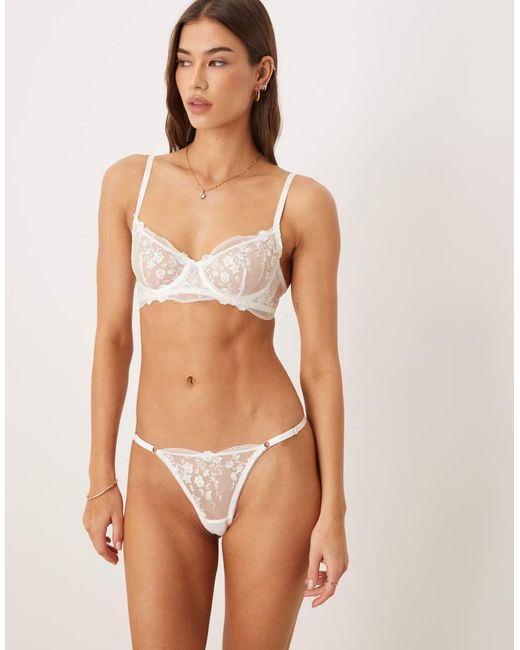 KAT THE LABEL Natural Sofia Floral Mesh Lingerie Thong