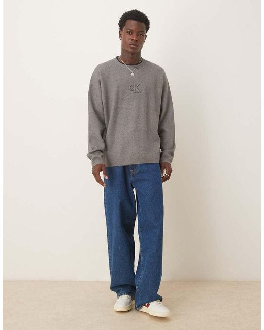 Calvin Klein Gray Centre Embossed Logo Jumper for men