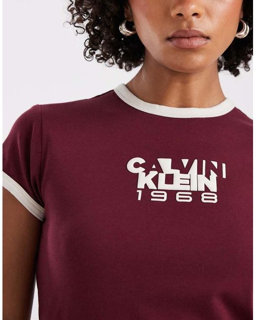 Calvin Klein Purple Calvin Klein 1968 Graphic Ringer T-Shirt With Contrast Hem