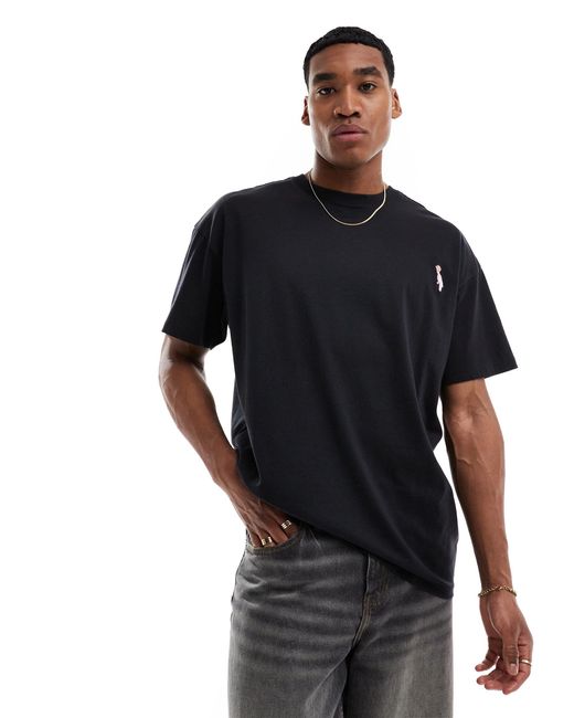 T-shirt oversize avec perruche brodée Threadbare pour homme en coloris Black