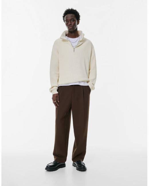 Pull&Bear White Tailored Fit Trousers for men