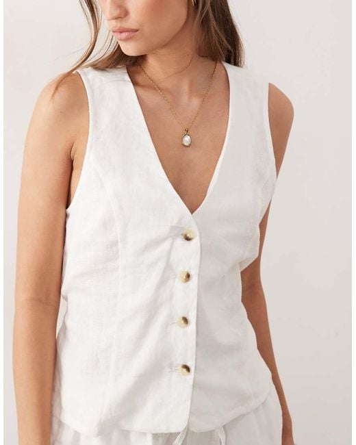 River Island White Linen Blend Waistcoat