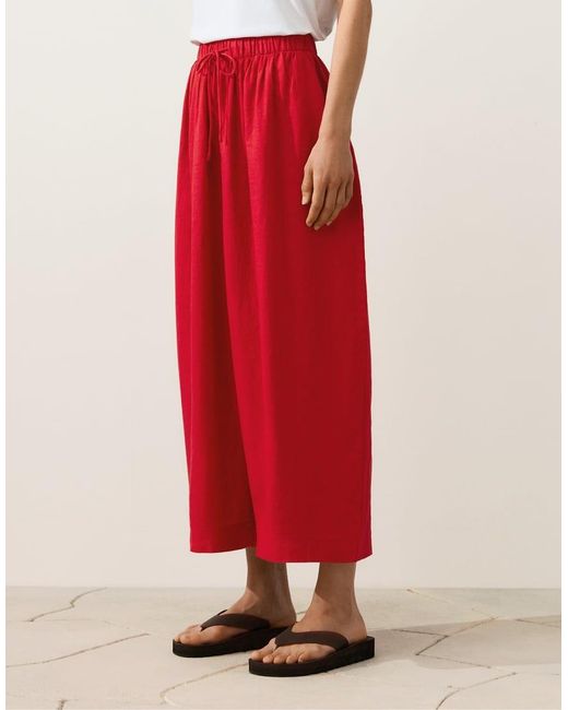 Oysho Red 100% Linen Balloon Trousers