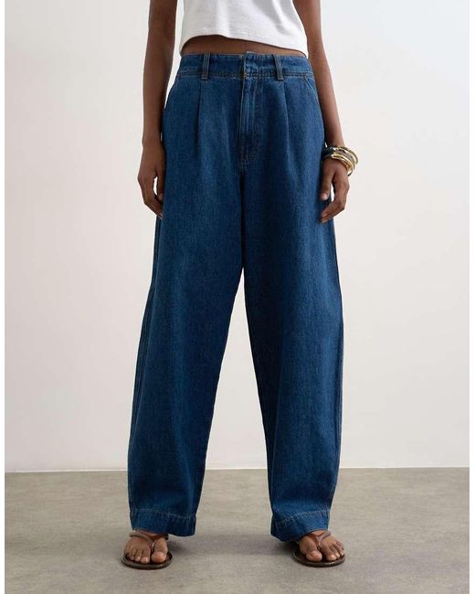 TOPSHOP Blue Wide Leg Pleated Tailored Jean