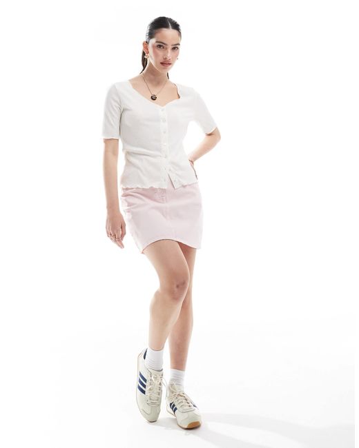 Pieces White Lettuce Edge Button Front Short Sleeve Top