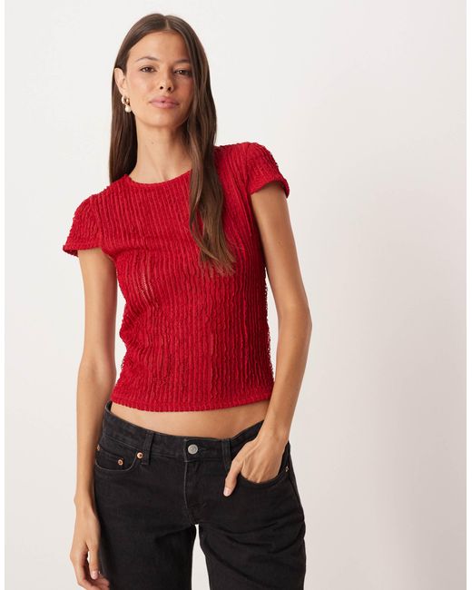 ASOS Red Textu Ruffle Baby Tee