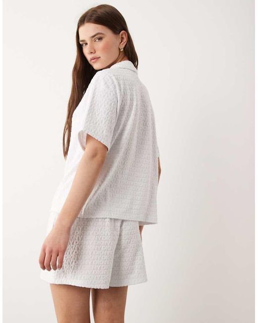 DKNY White Short Sleeve Notch Top And Boxer Shorts Pyjama Set