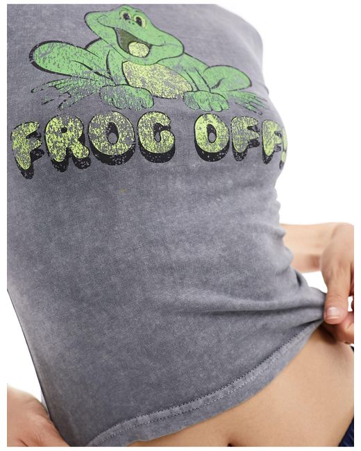 Daisy Street Blue Baby Tee With Frog Graphic
