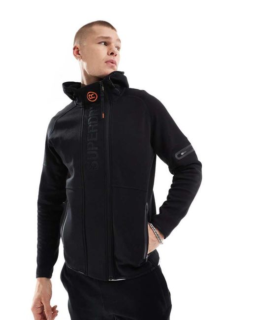Superdry Blue Branded Cotton Blend Zip Hoodie for men