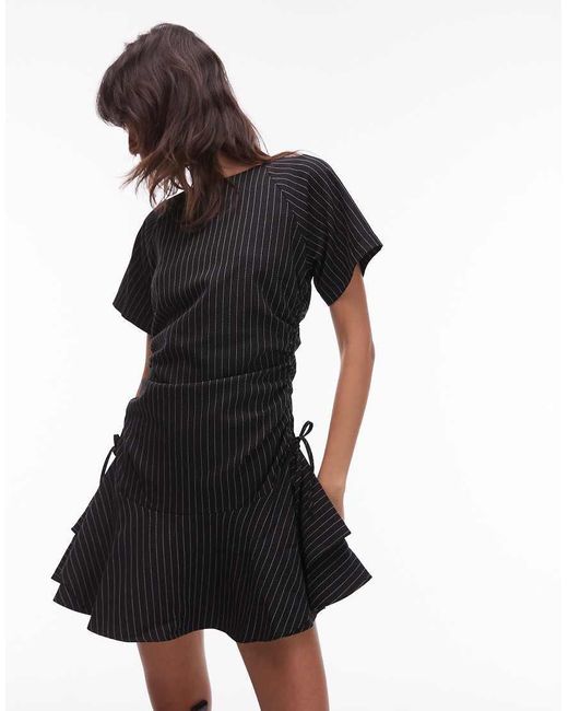 ASOS Black Short Sleeve Mini Dress With Ruching Tie Waist Detail