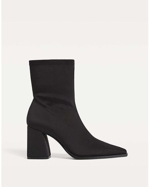 Stradivarius Black Neoprene-Effect High-Heeled Ankle Boots