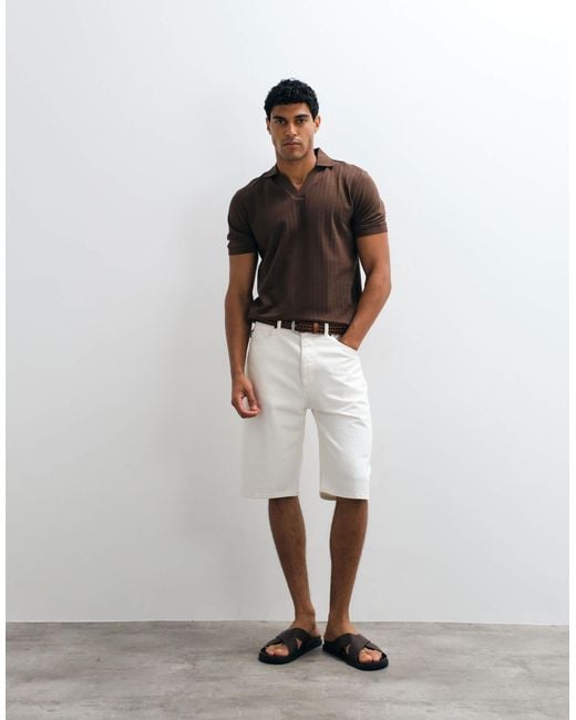 SELECTED Black Ribbed Split Neck Polo for men