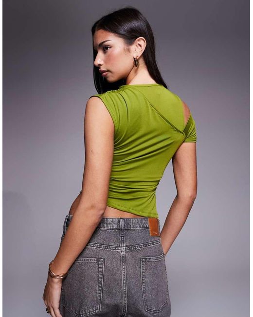ASOS Green Slinky Drape One Shoulder Top
