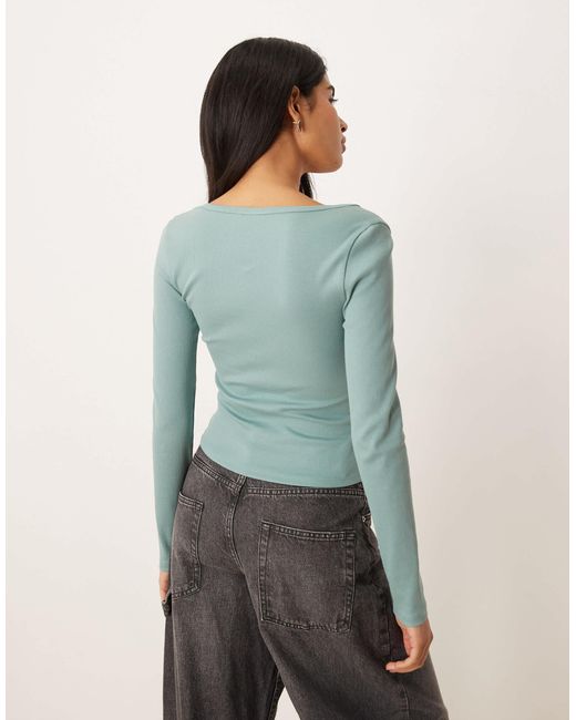 ASOS Green Scoop Neck Long Sleeve Top With Seam Detail