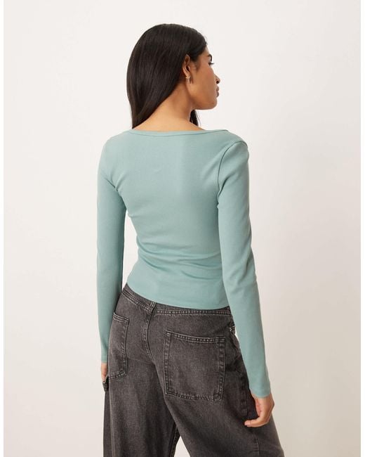 ASOS Green Scoop Neck Long Sleeve Top With Seam Detail