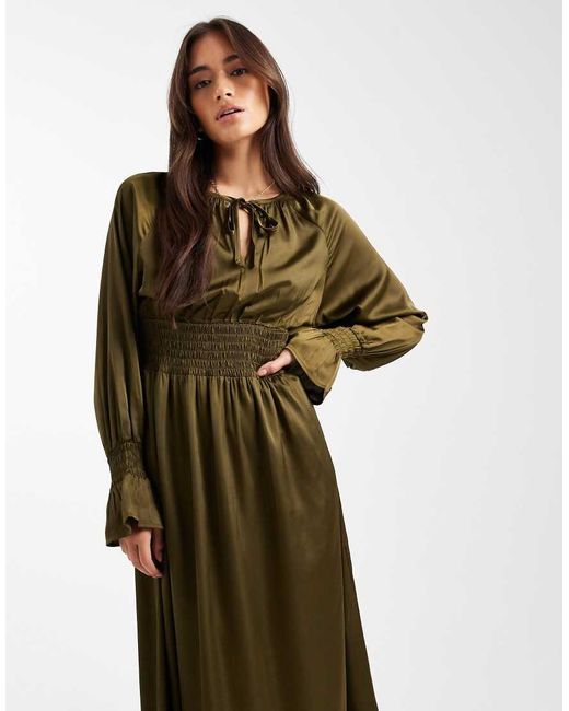 Wednesday's Girl Green Long Sleeve Boho Midaxi Dress