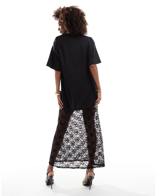 ASOS Black – 2-in-1–t-shirt und midi-trägerkleid aus spitze