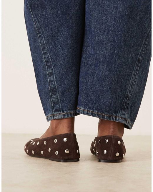 Mango Blue 100% Suede Studded Ballet Flat