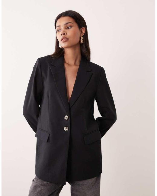 Y.A.S Black Oversized Tortoise Button Tailored Blazer