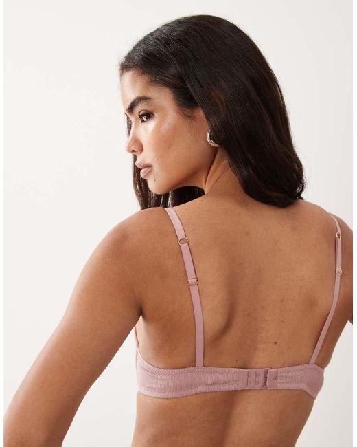 ASOS Pink Rib Moulded Non Wire Padded Plunge Bra