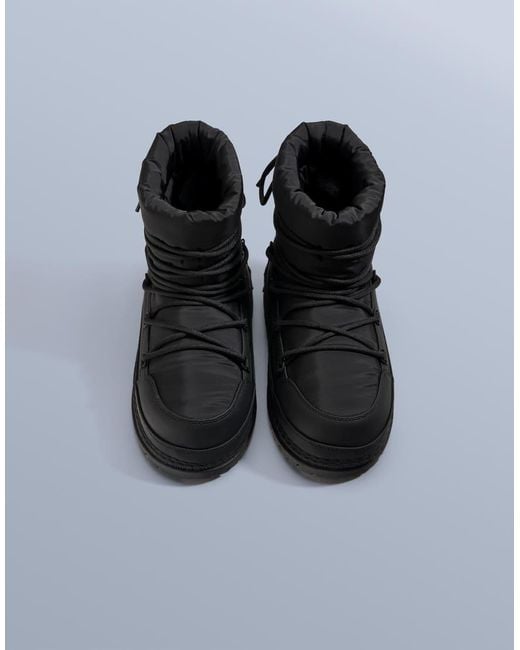 Oysho Black Lace-Up Nylon Après-Ski Boots