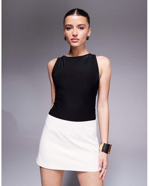 Kaiia Black Exclusive Double Layered Slinky Racerneck Gathered Back Drape Detail Body