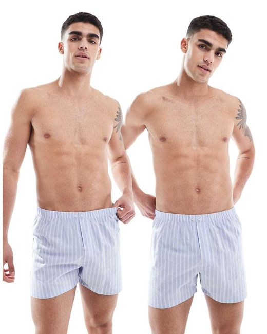 ASOS White 2 Pack Woven Stripe Boxer for men