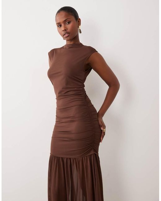 Vila Brown High Neck Slinky Maxi Dress