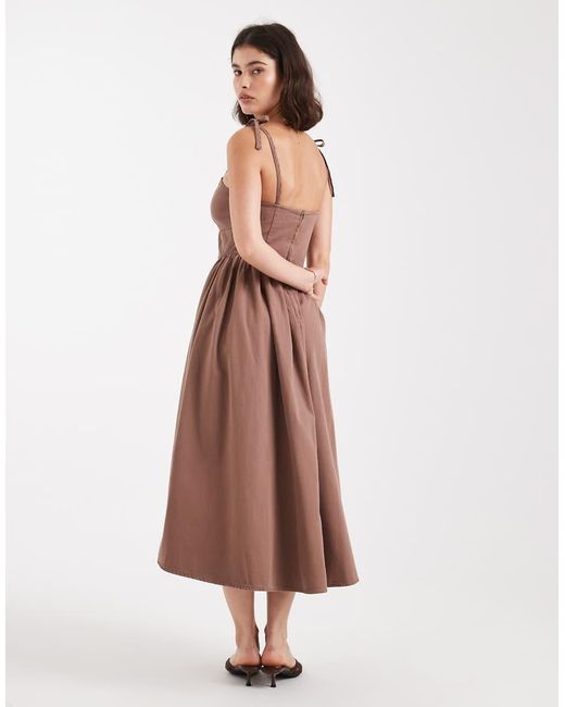 ASOS Brown Denim Ballerina Midi Dress