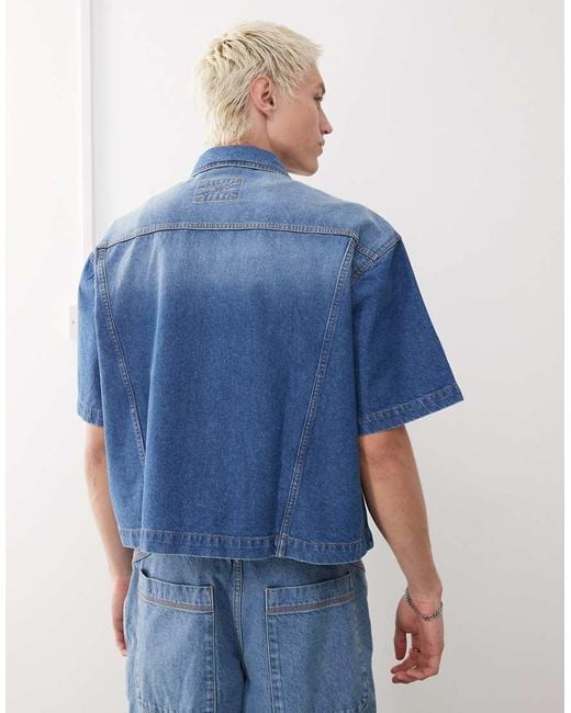 Collusion Blue Denim Boxy Shirt for men
