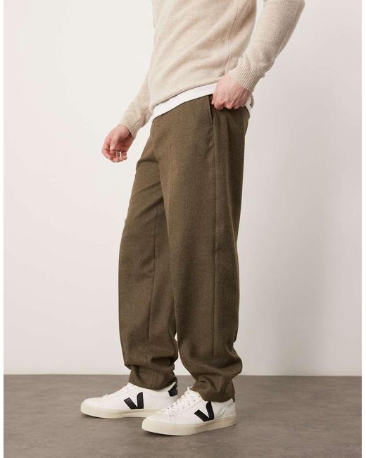 Pantalones De Vestir Verde De Corte Tapered Extragrande Con Pinzas Delanteras De Tejido Cepillado De ASOS de hombre de color Natural