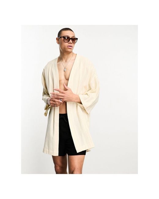 ASOS White Textured Linen Blend Kimono for men