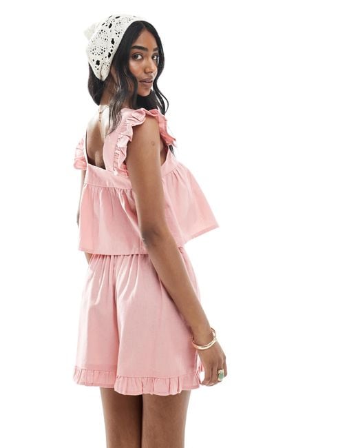 Wednesday's Girl Pink Gauzey Smock Ruffle Sleeve Blouse
