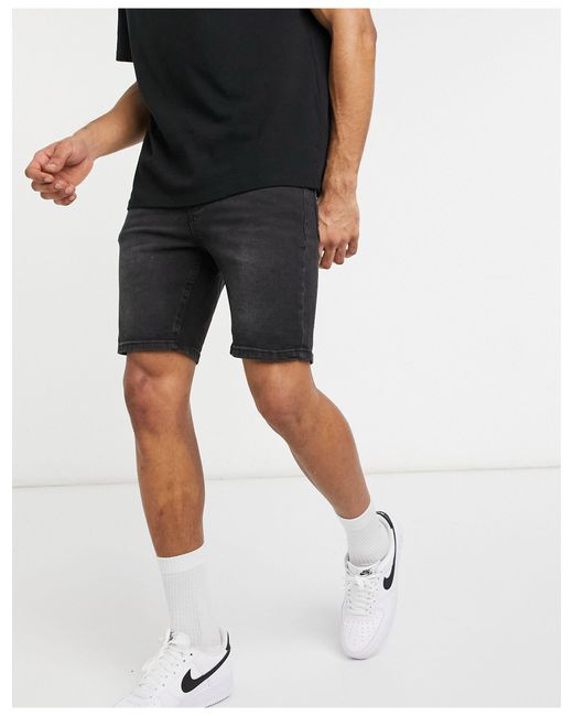 ASOS Aansluitende Denim Short Met Powerstretch in het Zwart voor heren -  Lyst