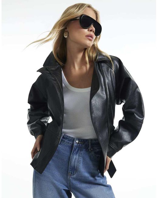 River Island Gray Belted Biker Jacket