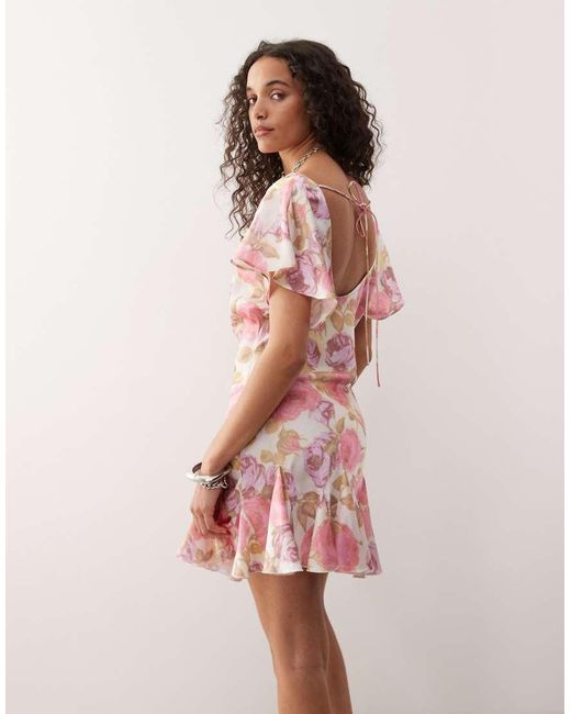 Reclaimed Vintage Pink Mini Dress Cowl Neck Dress With Drop Waist Detail