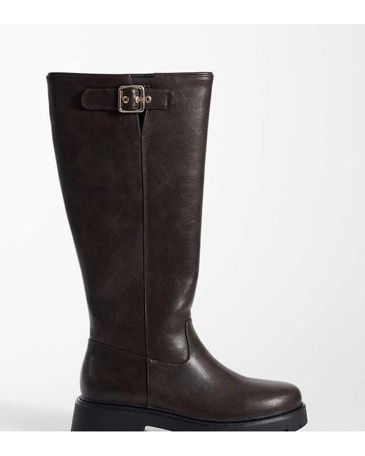 London Rebel Black Trista Chunky Knee Boots With Buckle Details