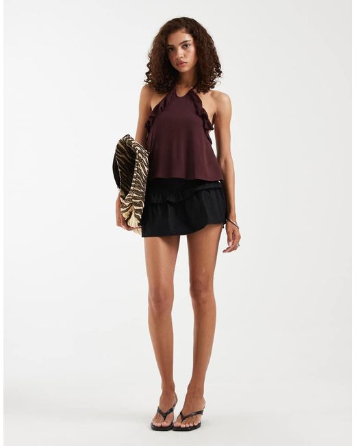 Motel White Rowdy Halter Ruffle Top