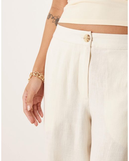 ASOS Natural Petite Relaxed Straight Leg Trousers With Linen