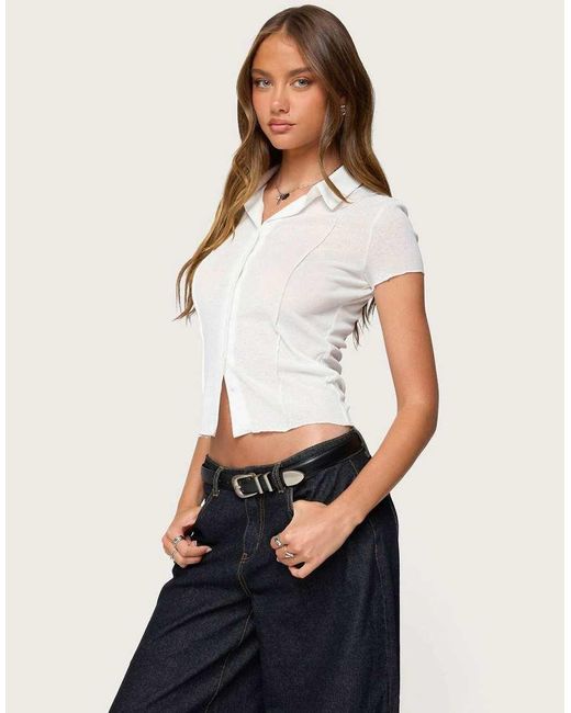 Edikted White Geena Semi Sheer Button Up Shirt