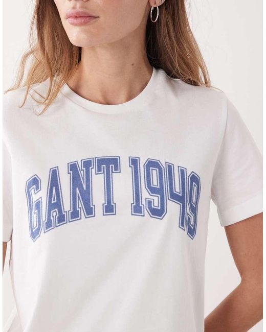 Gant White Graphic Collegiate T-Shirt