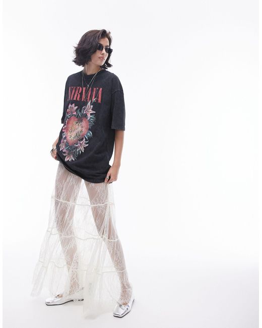 T-shirt oversize antracite con grafica "nirvana" su licenza di TOPSHOP in Blue