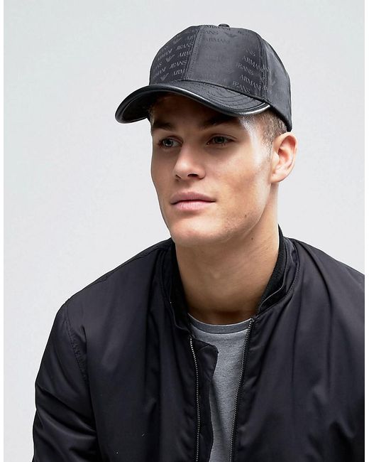 Armani Jeans All Over Logo Baseball Cap In Black for Men | Lyst