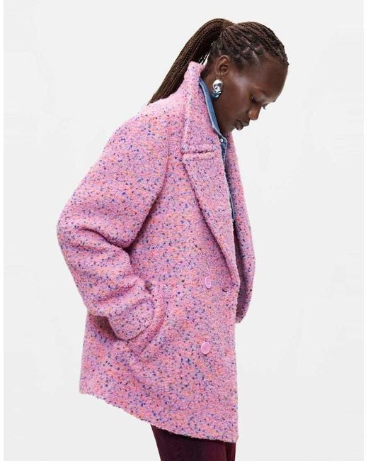 Desigual Pink Short Coat With Wool