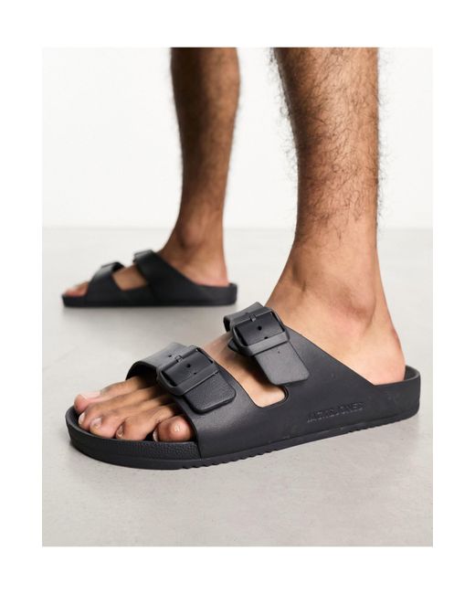 Jack & Jones Moulded Double Strap Sandals in Black for Men | Lyst Australia